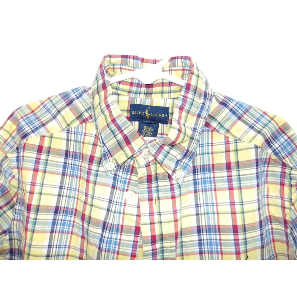 Ralph Lauren Kids Plaid‎ Button Down Long Sleeve Shirt Yellow Blue Sz 8 / #1042